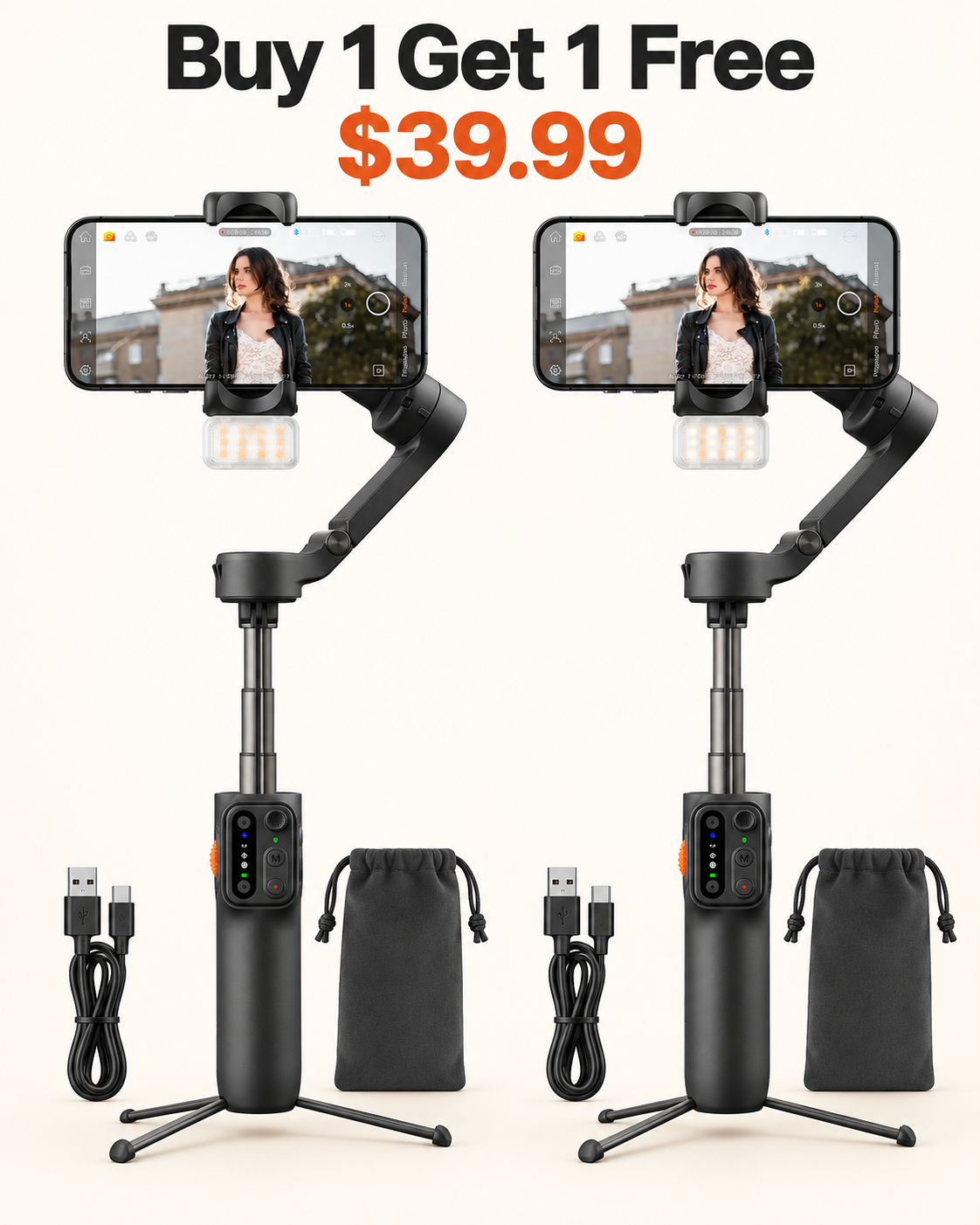 Buy 1 Get 1 Free two black smartphone gimbal kits 39.99 USD