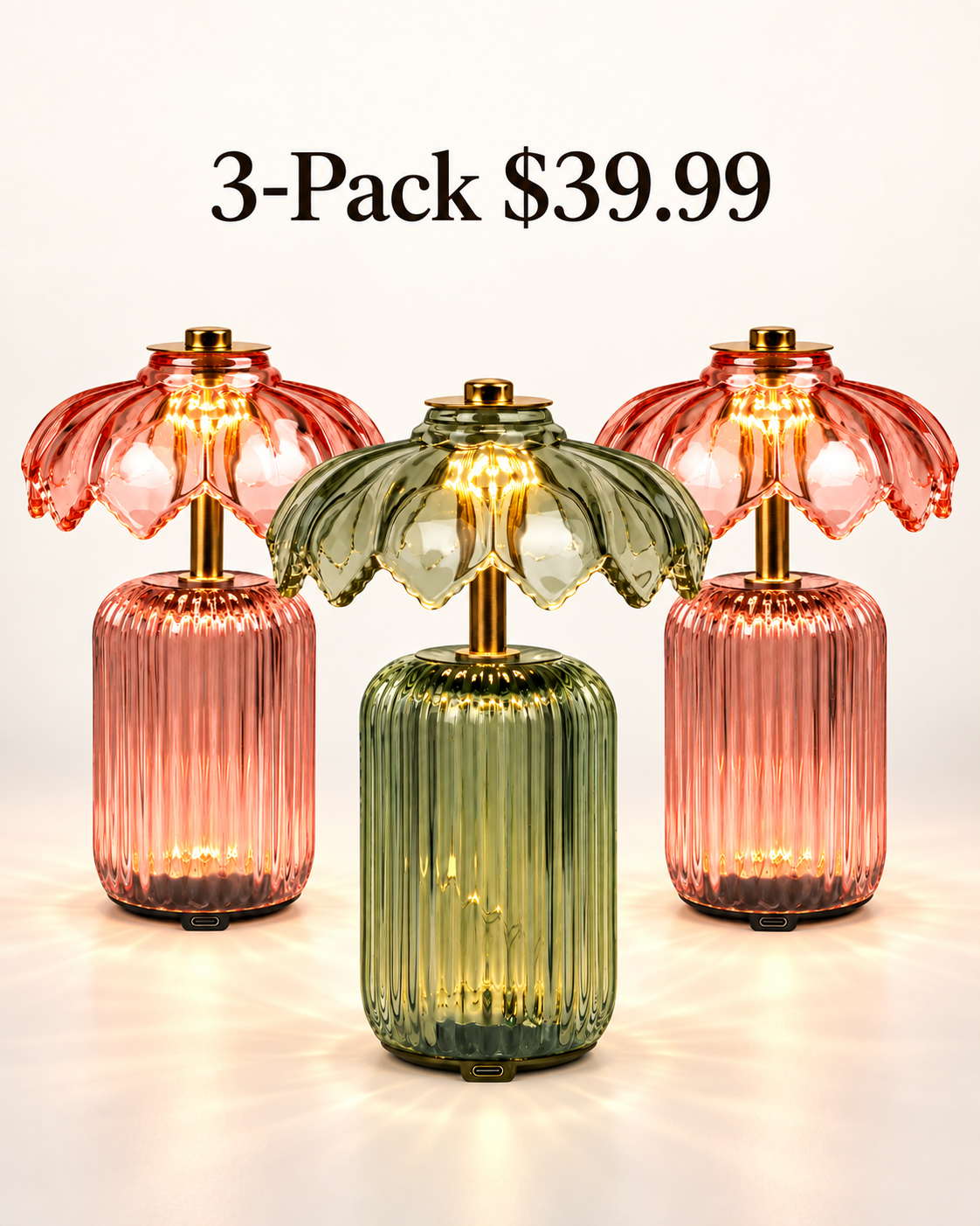 3-Pack green pink pink cordless flower crystal table lamps $39.99