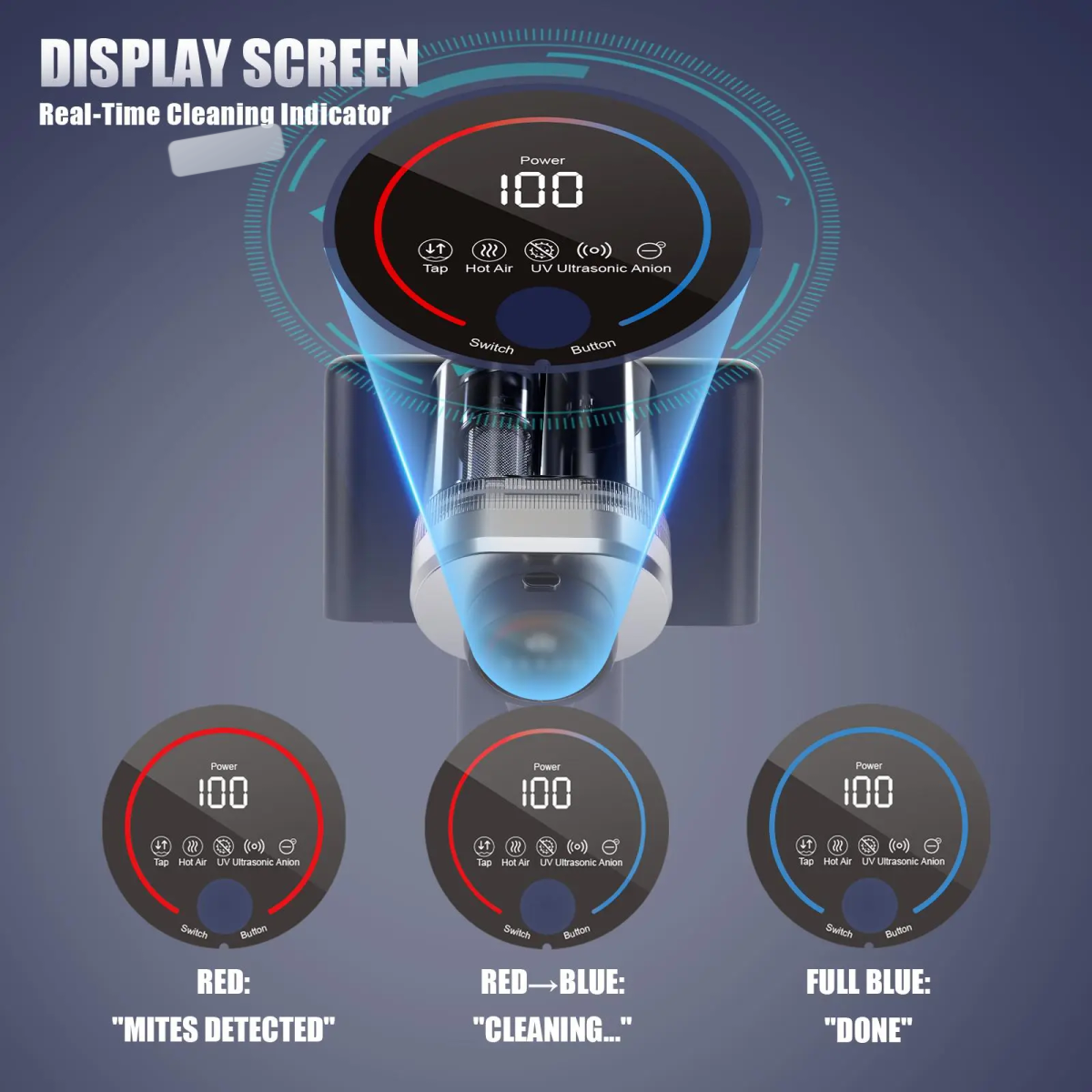 mattress vacuum top display screen cleaning indicator