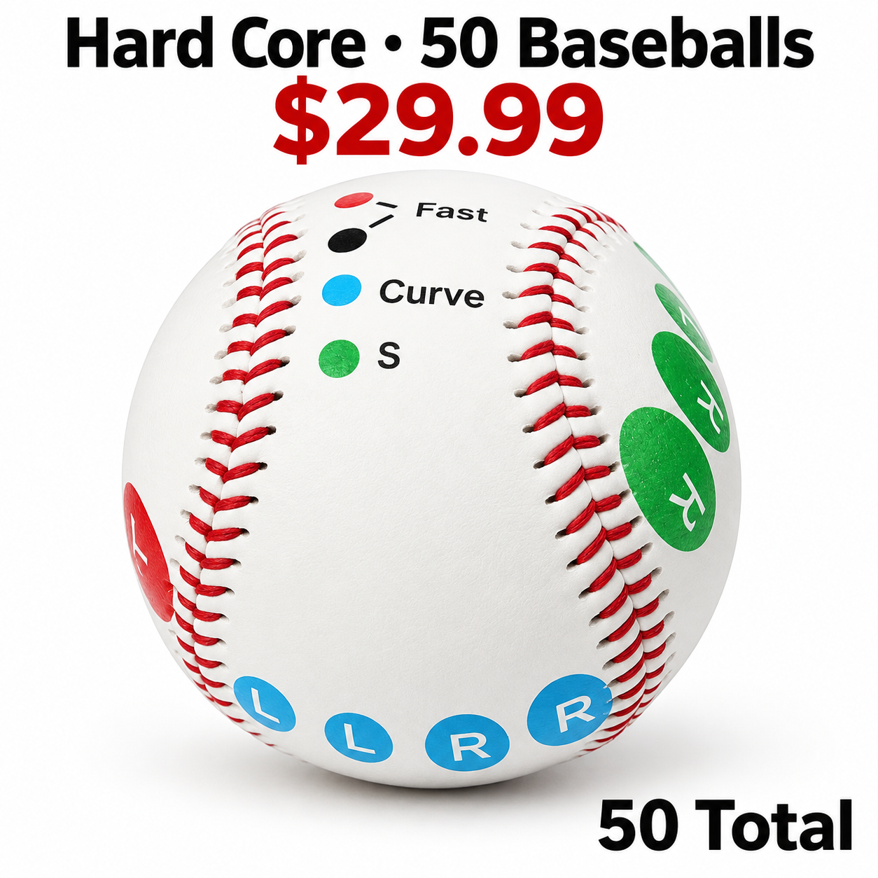hard core color coded pitching training baseball set of 50 for 29.99 USD