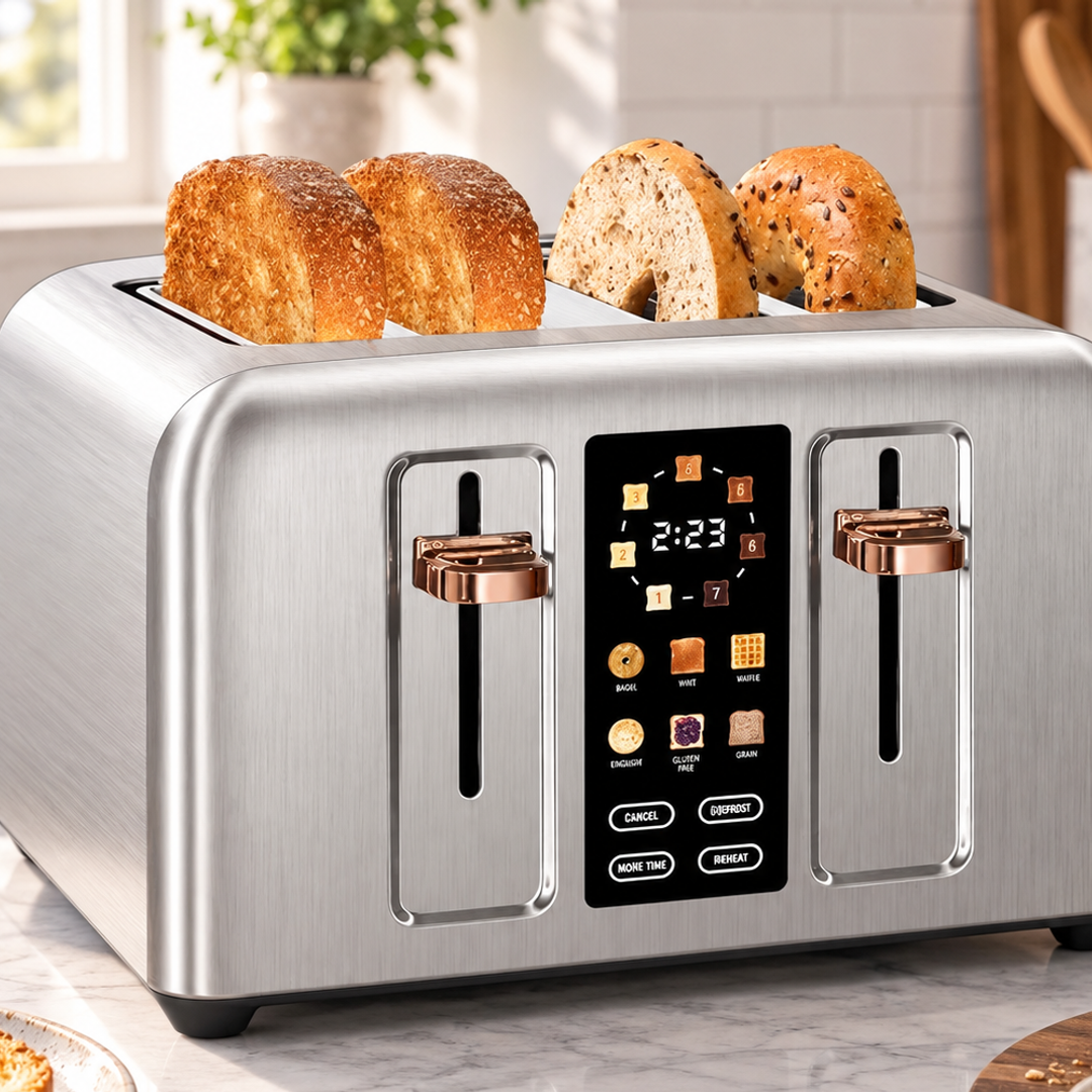 4 slice digital toaster on breakfast counter
