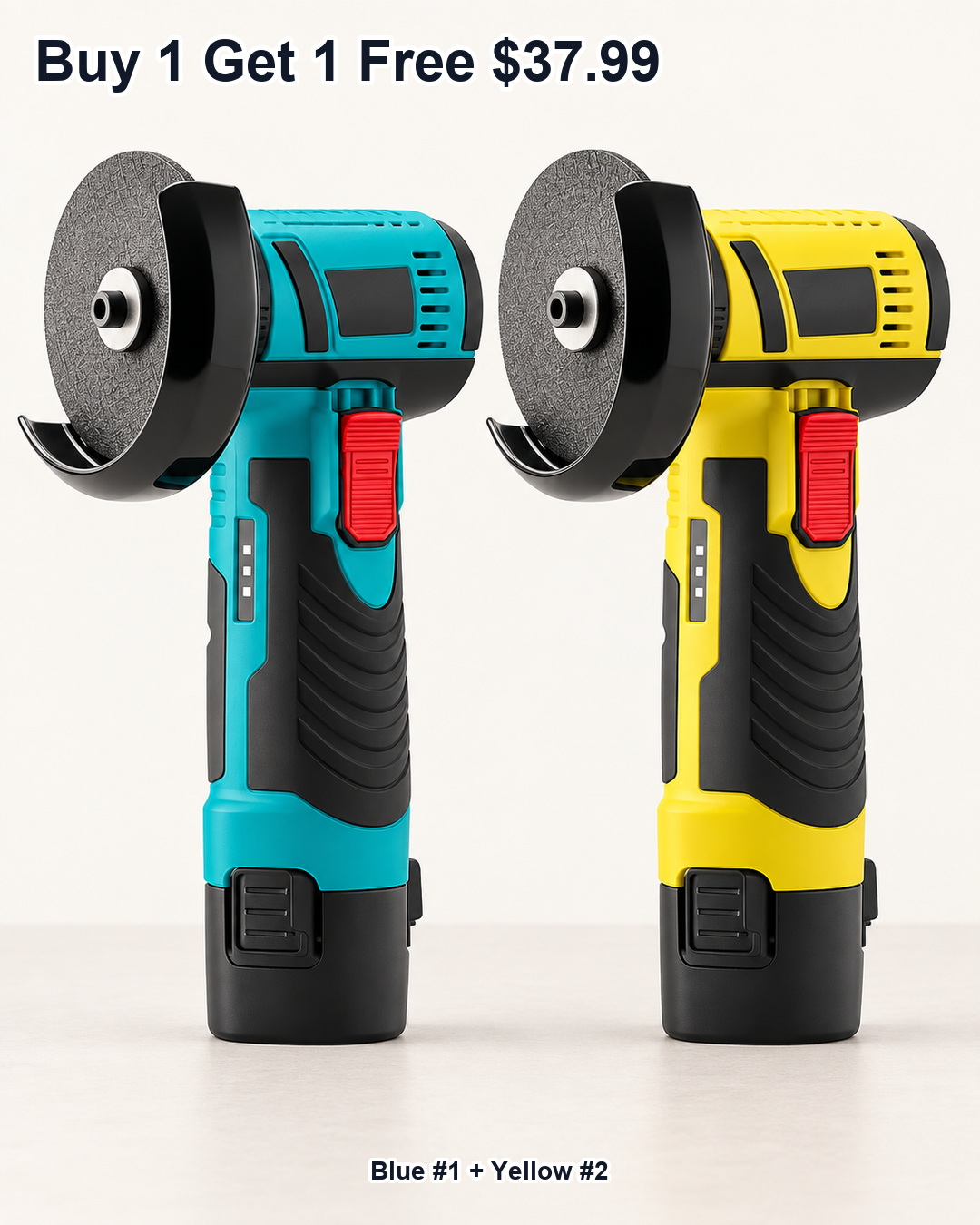 Buy 1 Get 1 Free 12V mini cordless angle grinder kit blue and yellow color choice for 37.99 USD