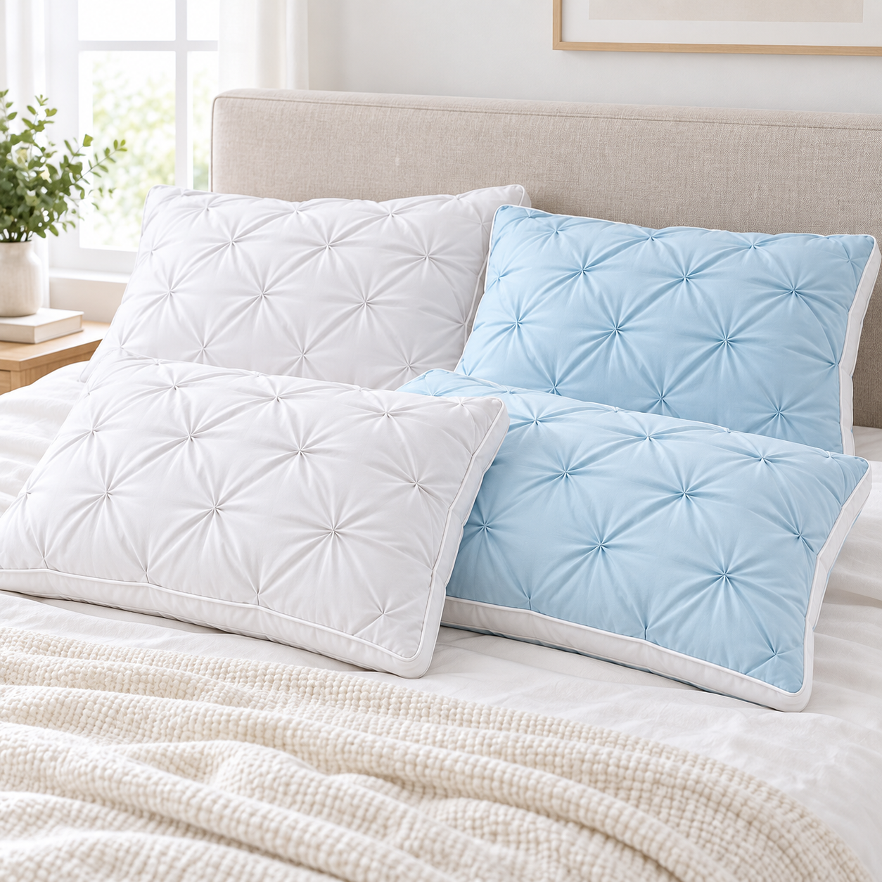 natural SKU scene for 4 pillow bundle White x2 + Baby Blue x2
