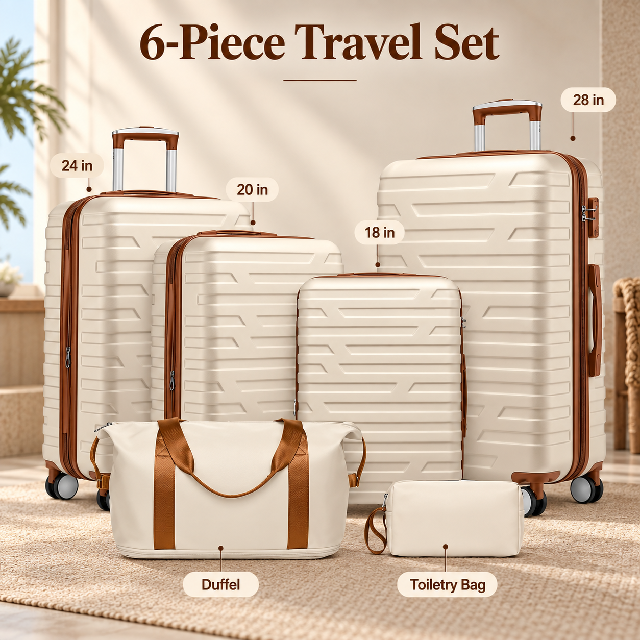 six piece luggage set breakdown with 18 20 24 28 inch cases duffel and toiletry bag