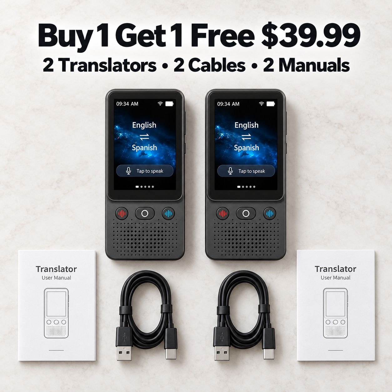 buy one get one free package with two translators two Type-C cables and two manuals