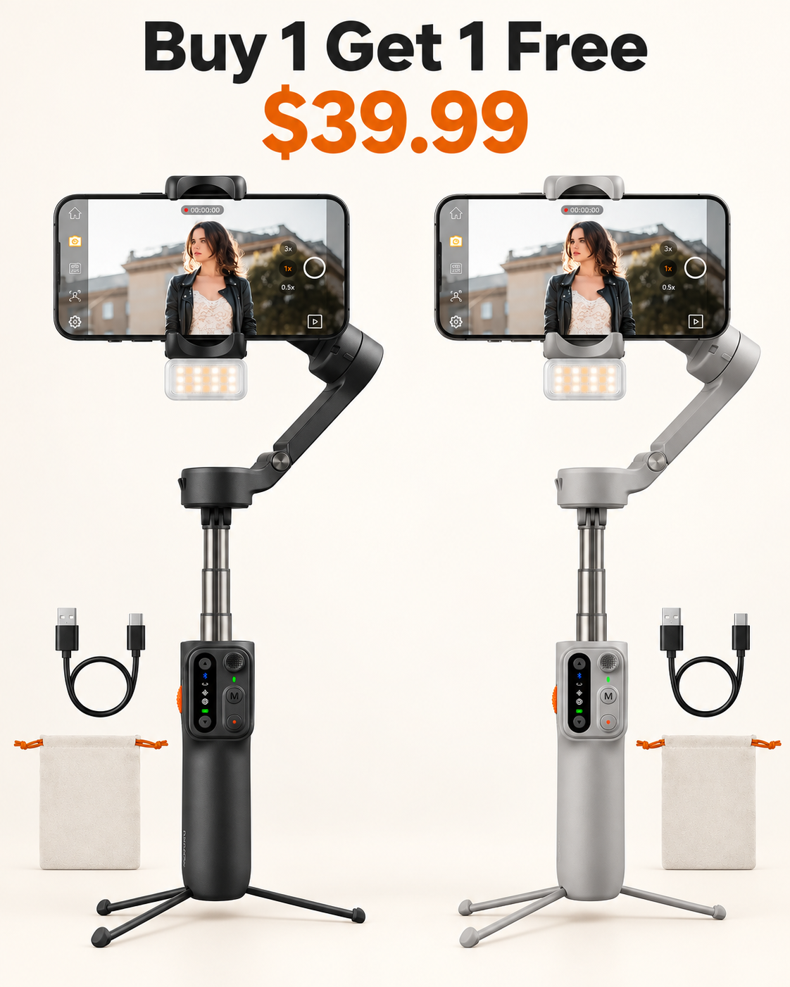 Buy 1 Get 1 Free smartphone gimbal black and gray kits 39.99 USD