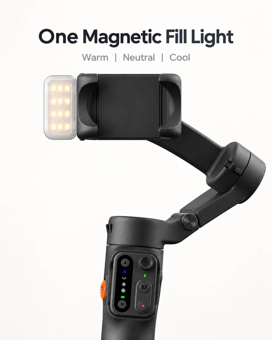 one magnetic rectangular fill light on smartphone gimbal