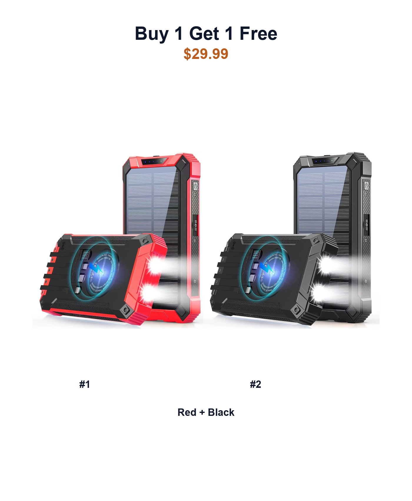 Buy 1 Get 1 Free W22 solar power banks Red and Black