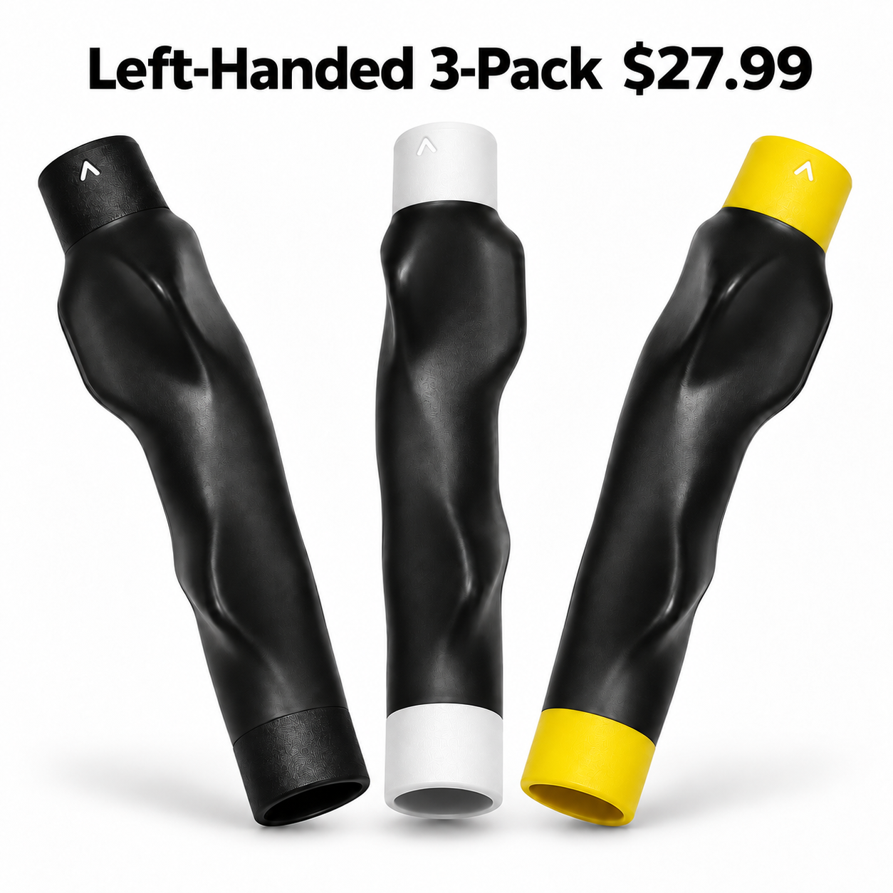 left handed three piece golf grip trainer bundle black white and yellow 27.99 USD