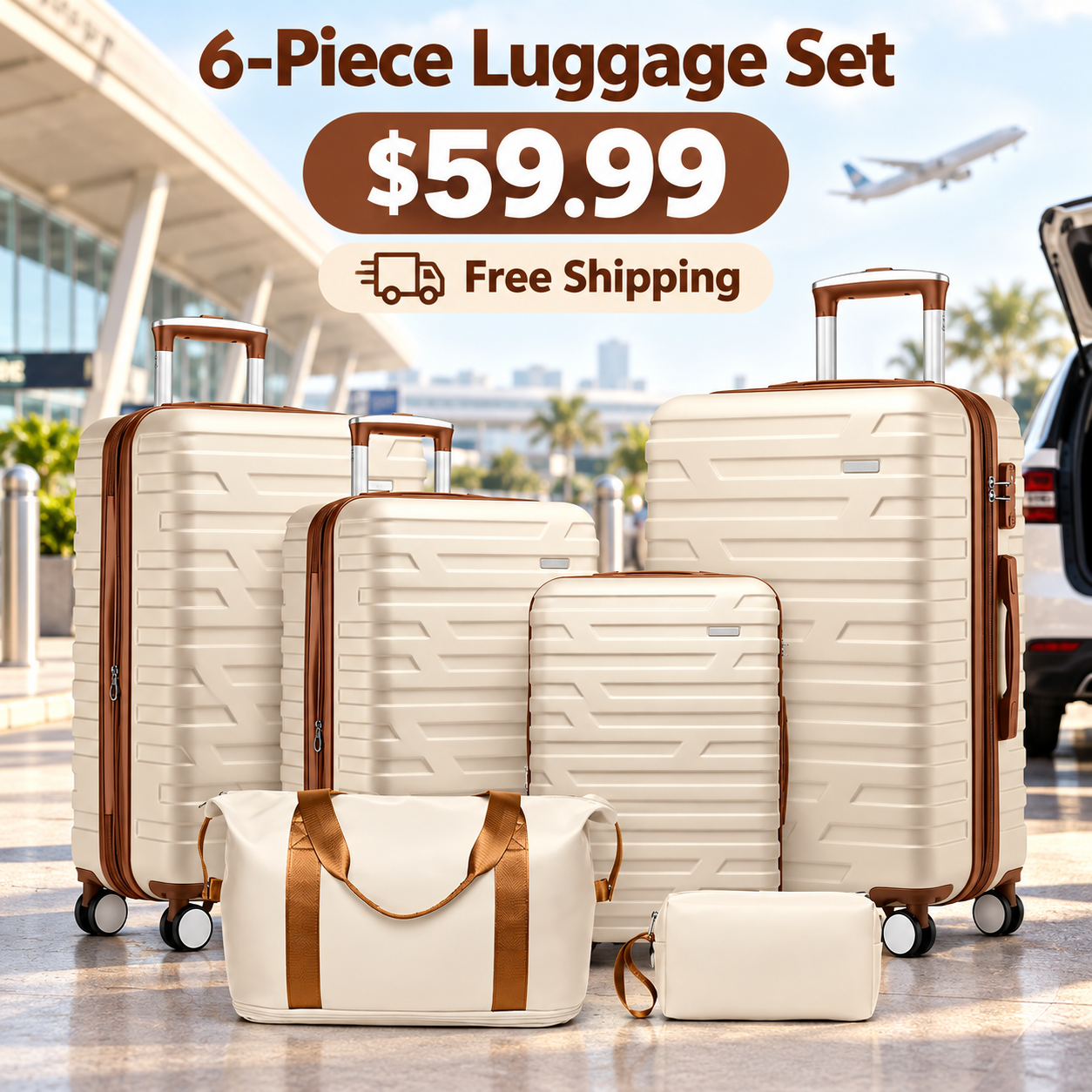 6 piece hardside luggage set for 59.99 USD with Free Shipping