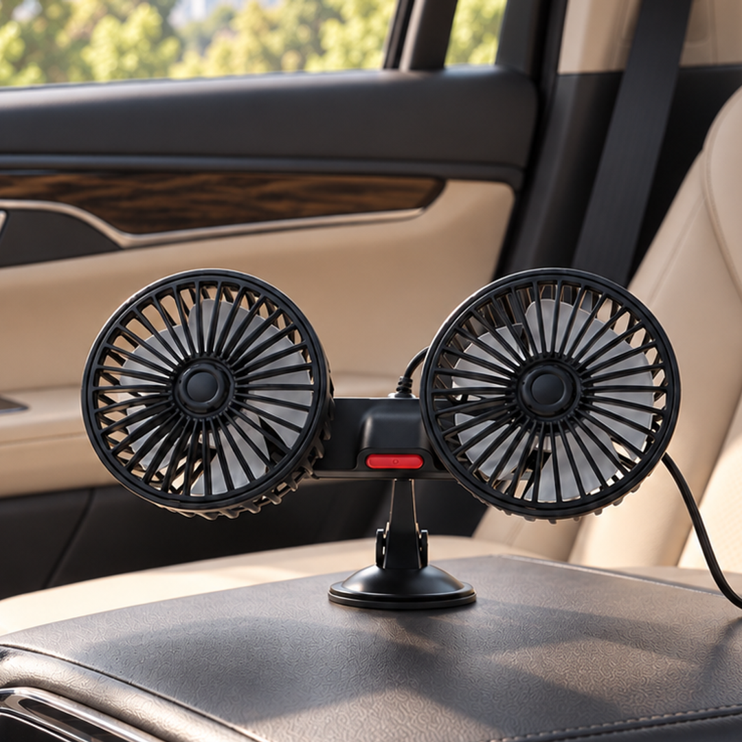 compact dual head car fan size reference