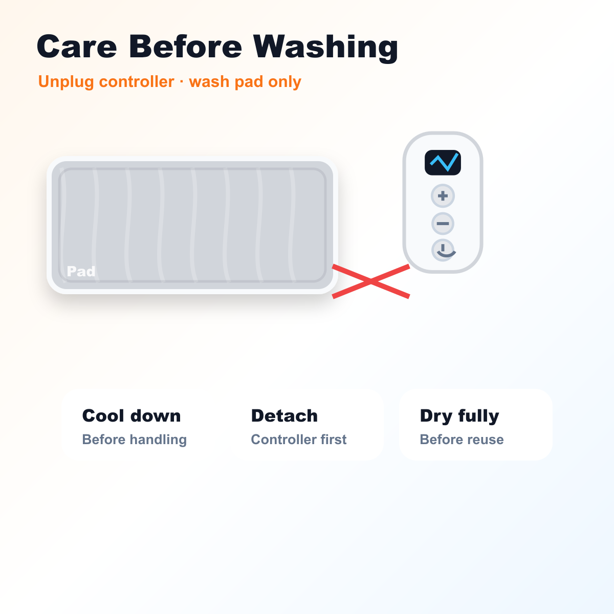 heating pad washable care routine with controller removed