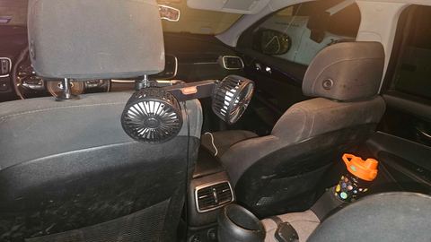Customer photo for BOGO Dual-Head Car Fan with Desktop Base