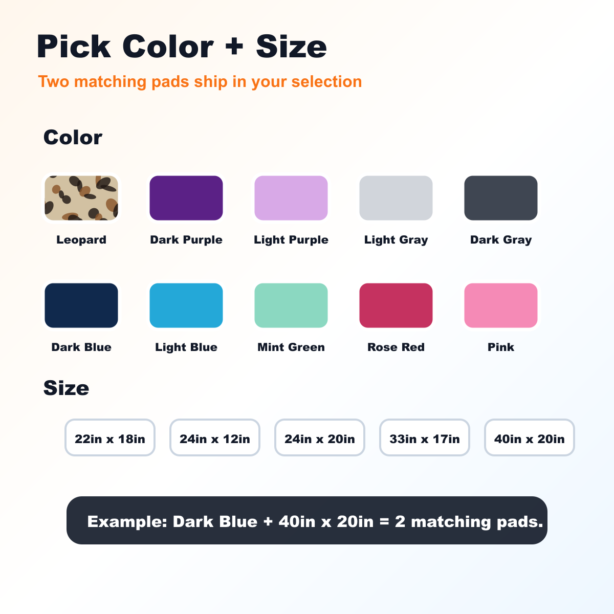heating pad color and size dropdown choice guide