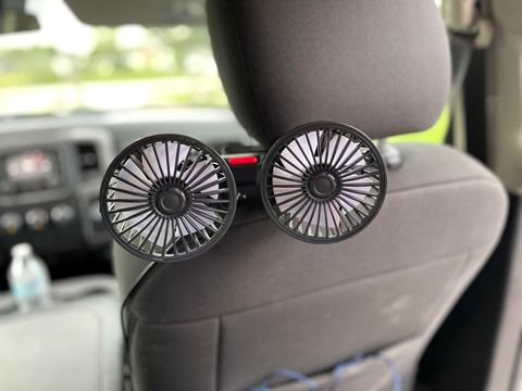 Customer photo for BOGO Dual-Head Car Fan with Desktop Base