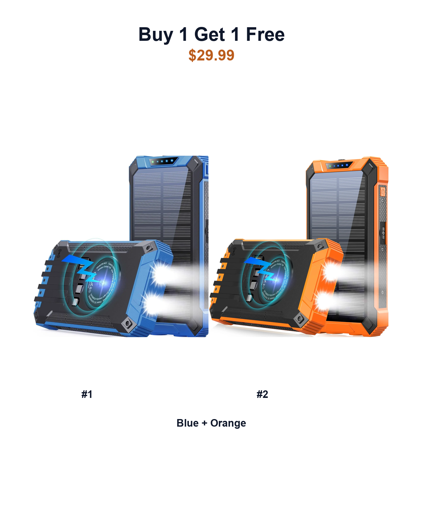 Buy 1 Get 1 Free W22 solar power banks Blue and Orange