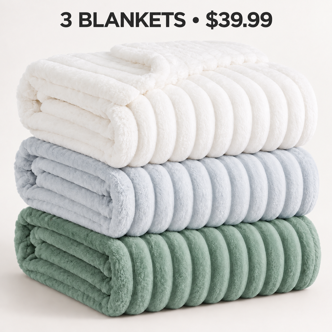 three channel stripe fleece blankets in White Harbor Mist and Jadeite for 39.99 USD