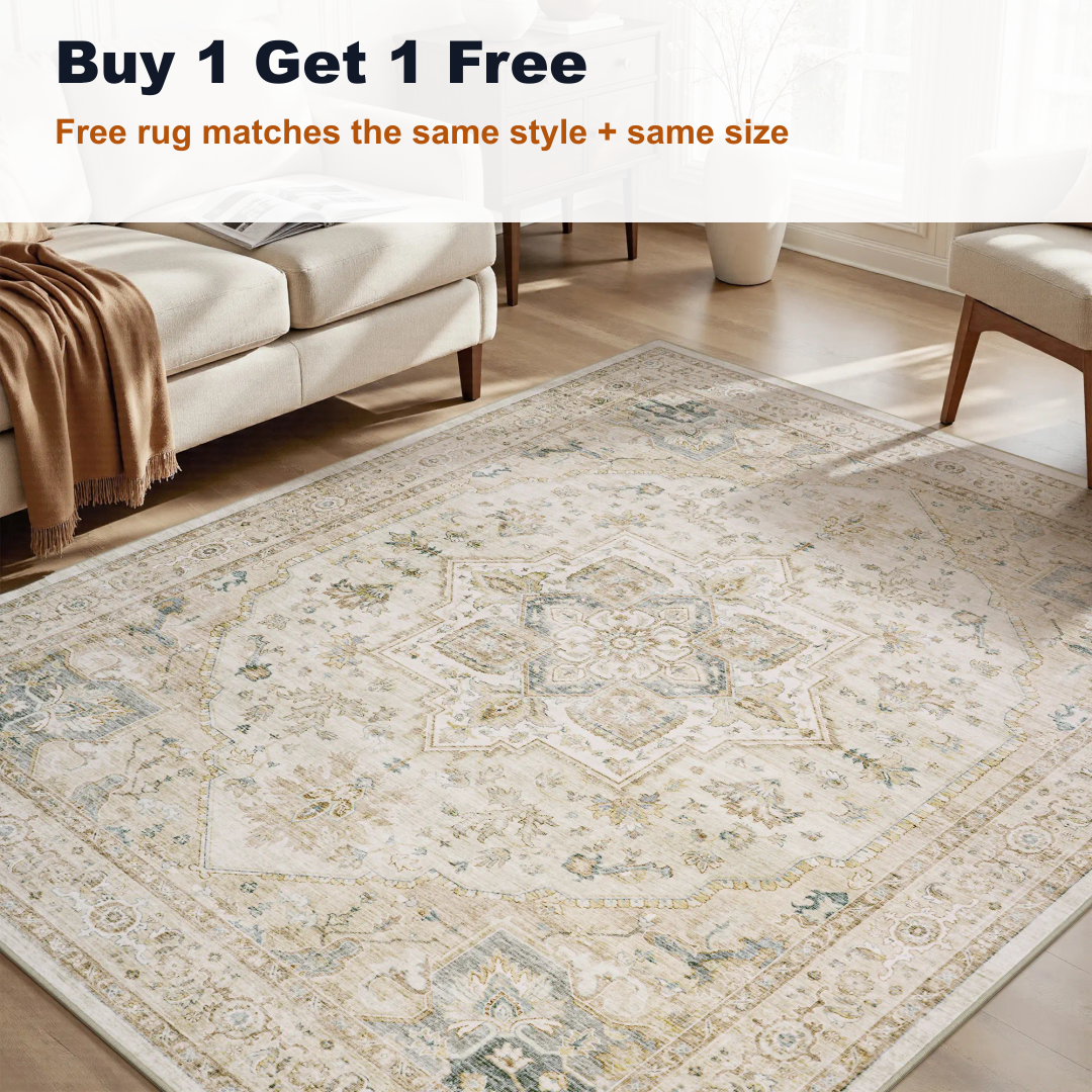 buy one get one free vintage medallion washable rug offer