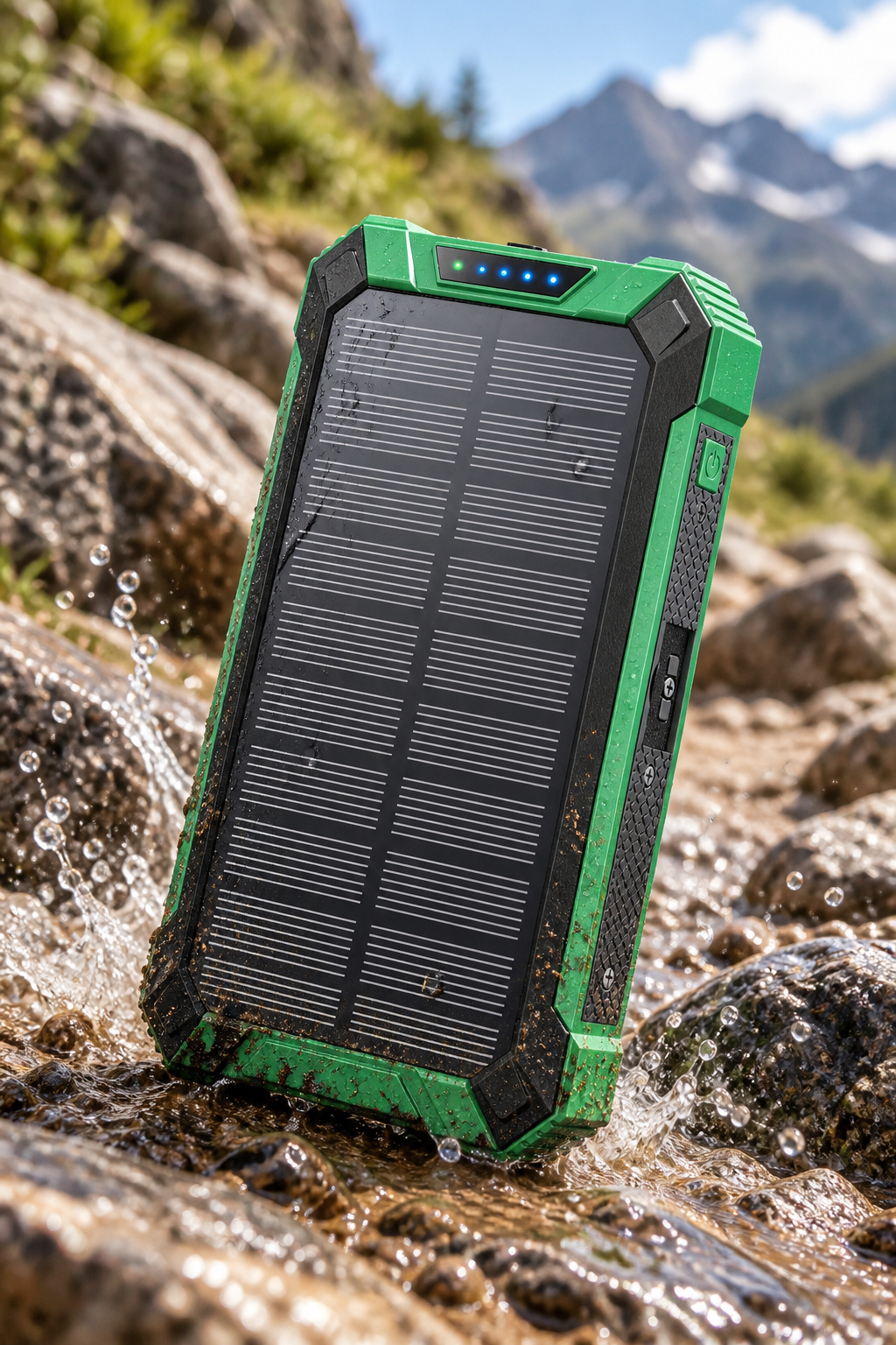 green W22 solar power bank rugged outdoor water dust shock resistant scene