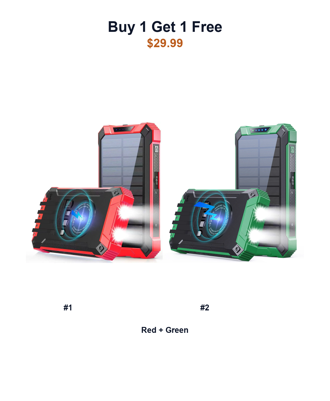 Buy 1 Get 1 Free W22 solar power banks Red and Green