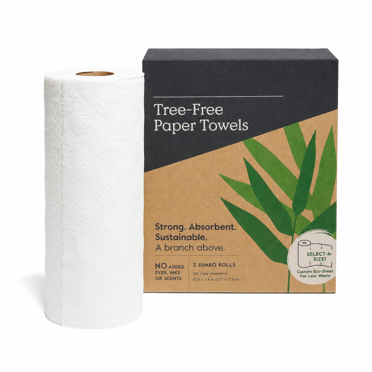 2-ply bamboo paper towels box with one white roll