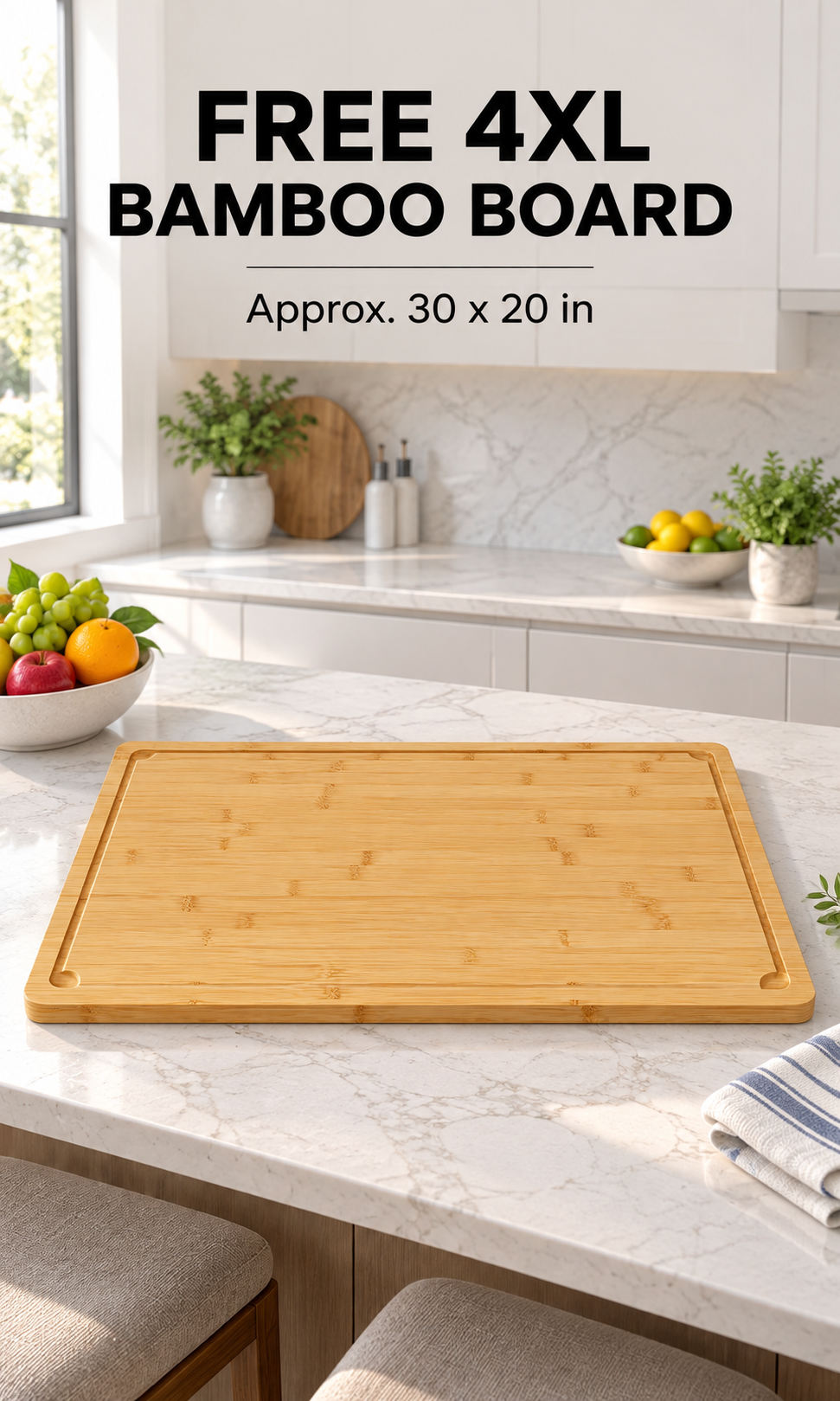 free 4XL plain bamboo cutting board approximately 30 by 20 inches