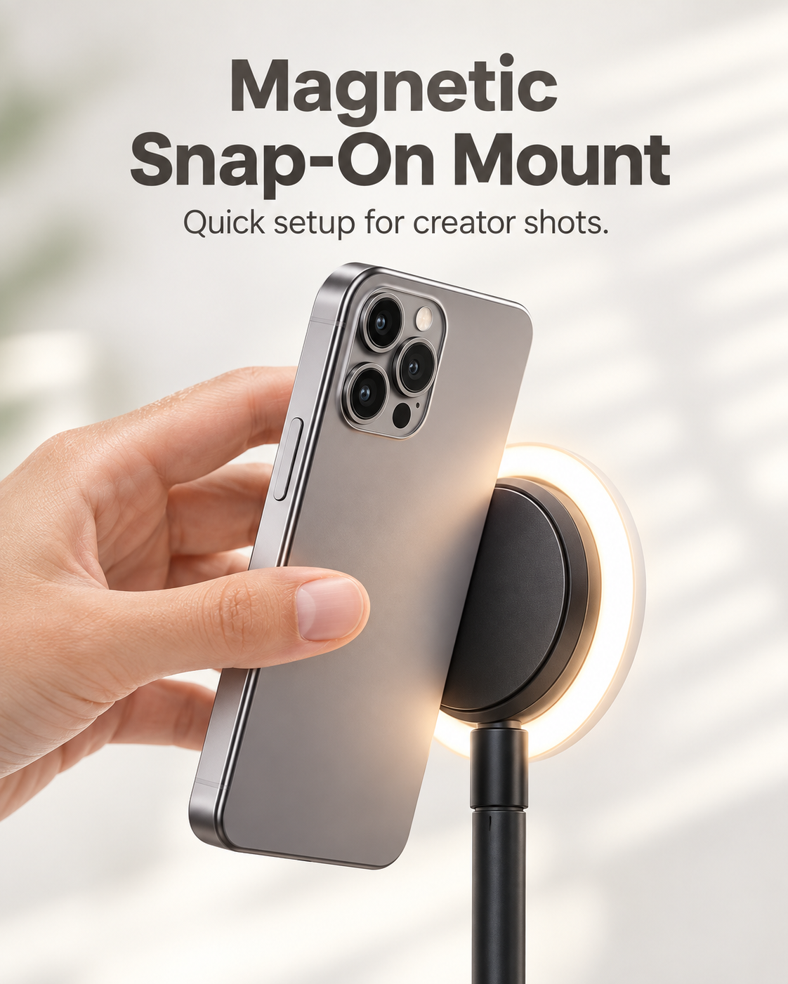 magnetic phone tripod snap on mount with HaloGlow light
