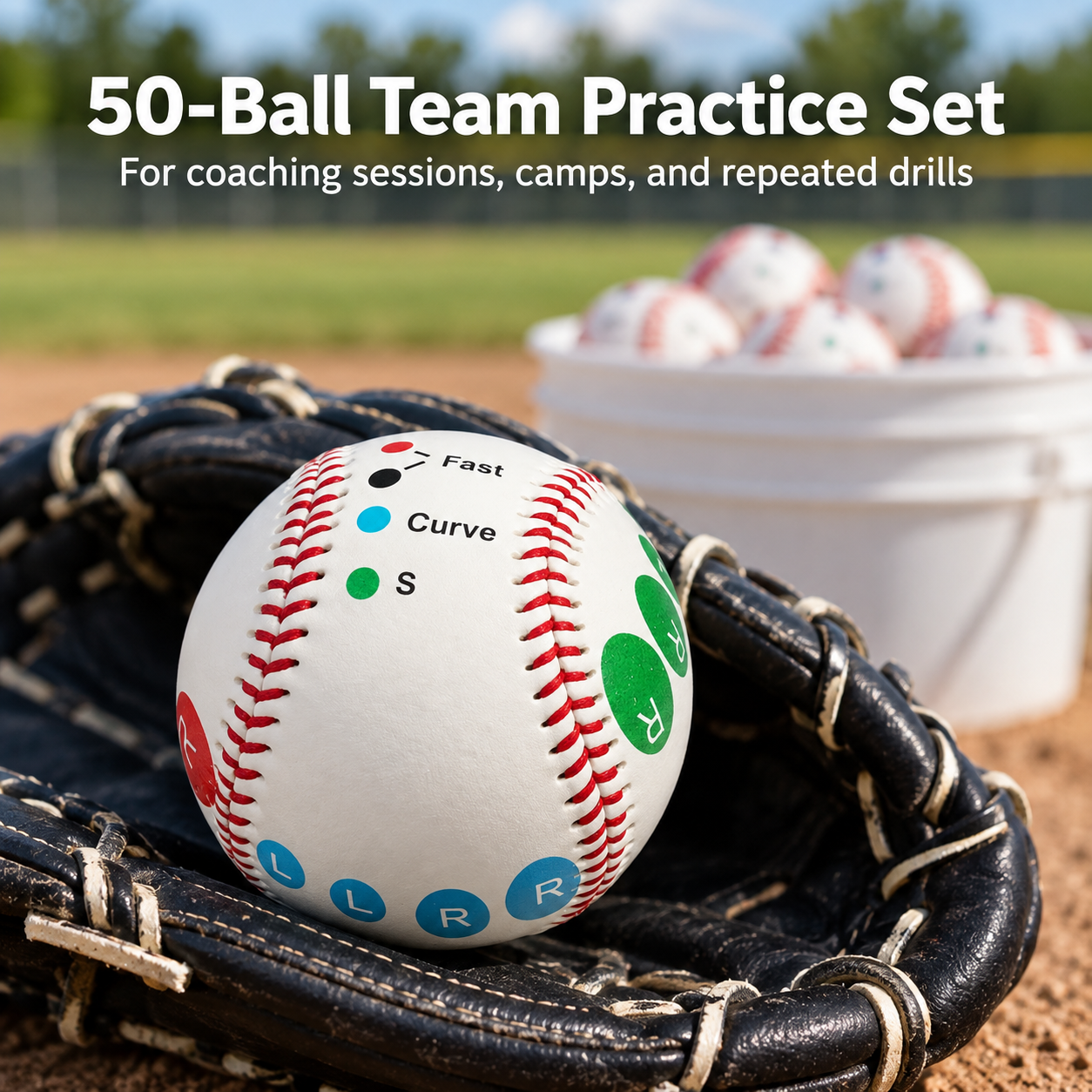 color coded pitching baseball set for team drills and coaching sessions