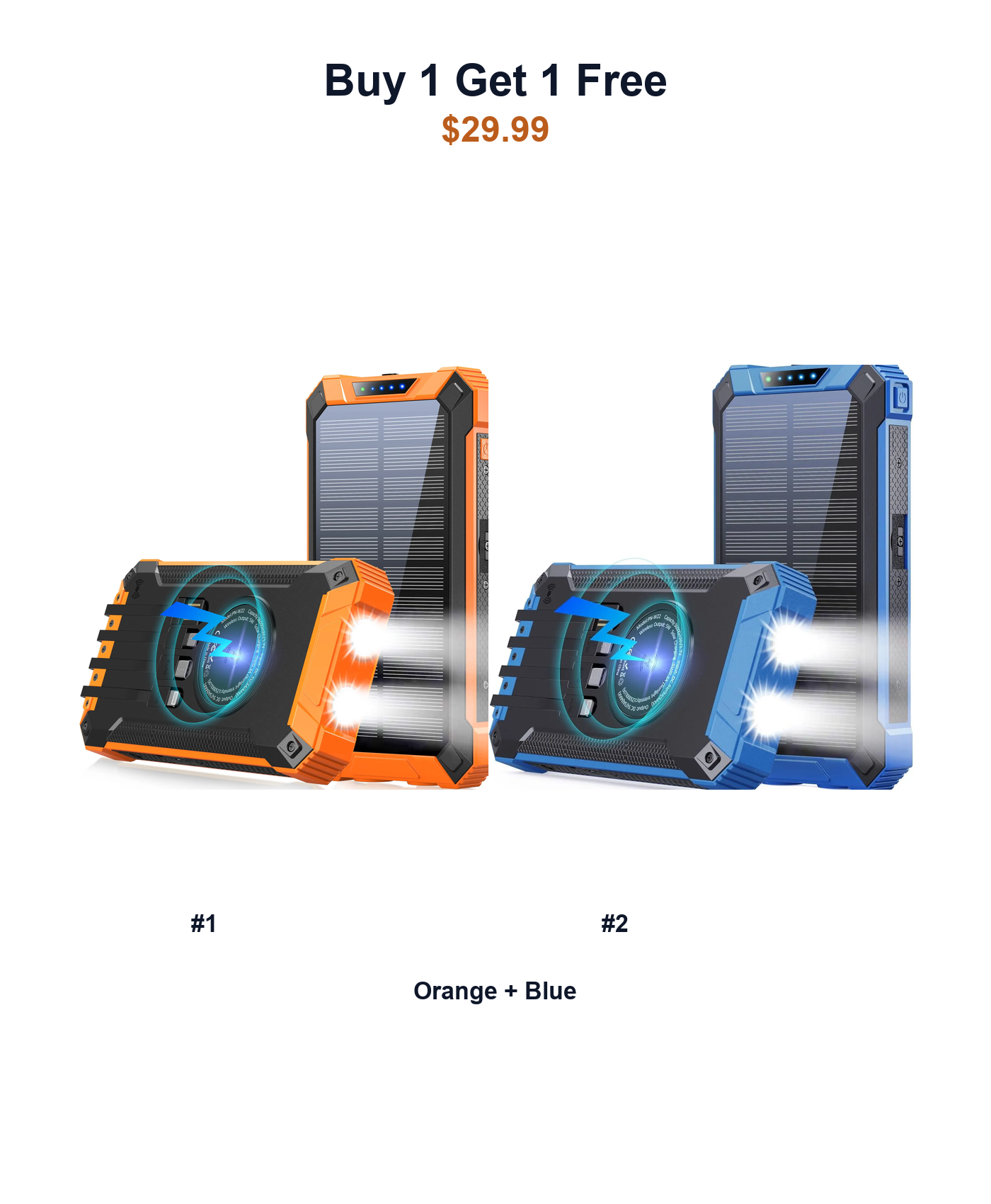 Buy 1 Get 1 Free W22 solar power banks Orange and Blue