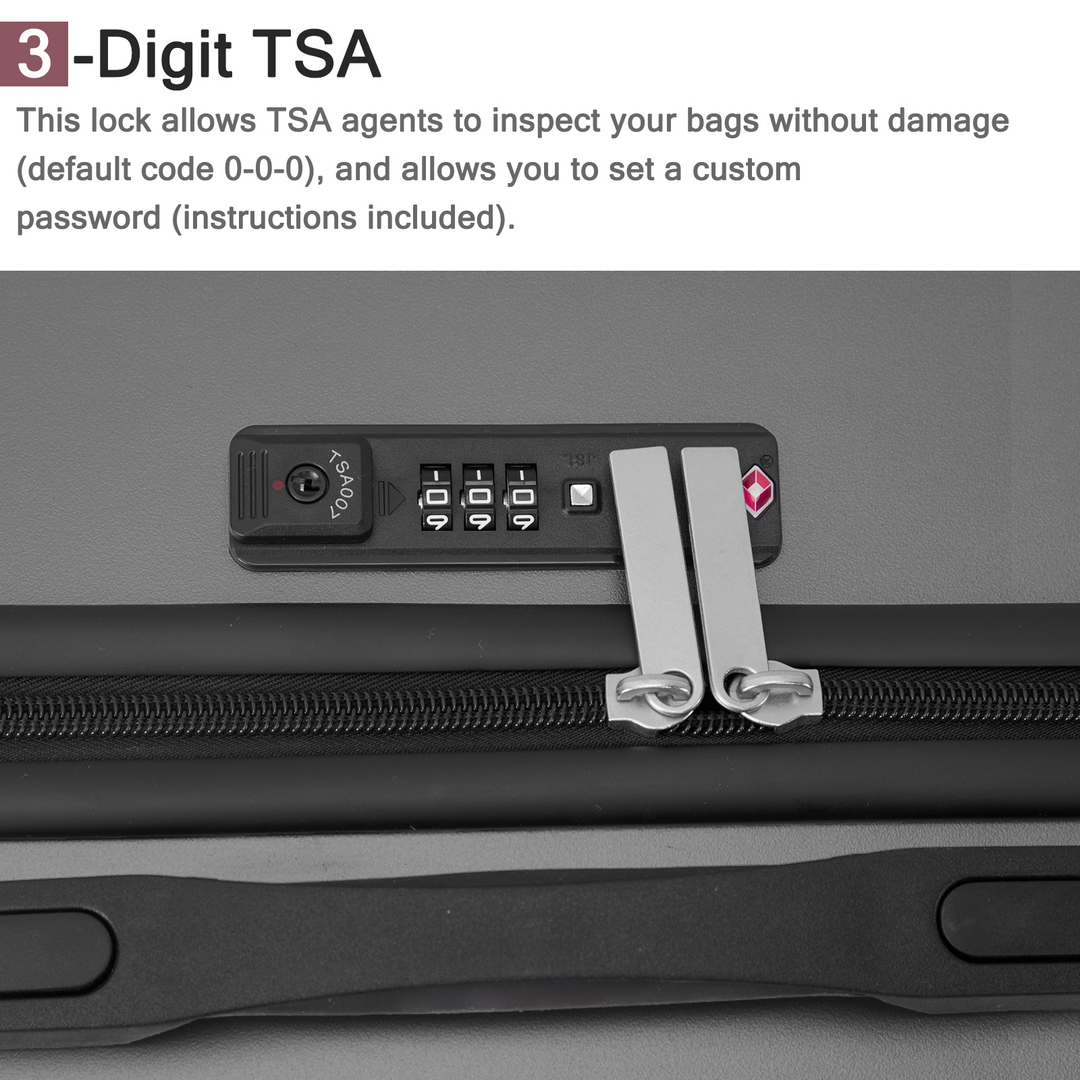 three digit TSA combination lock on hardside suitcase