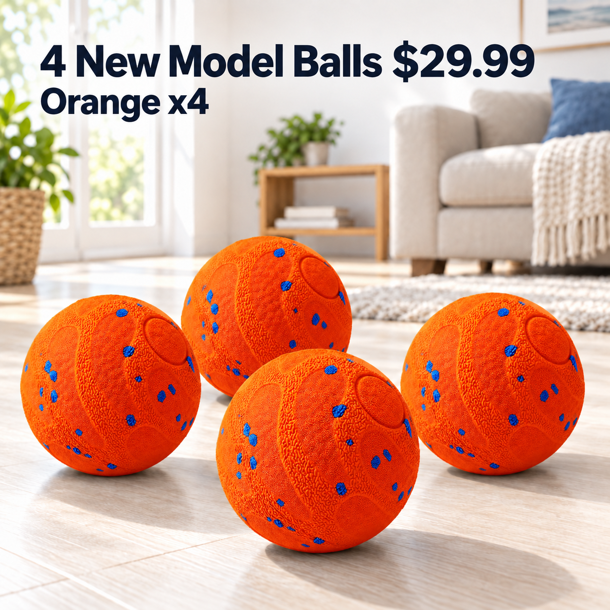 four orange New Model interactive dog balls in all orange bundle for 29.99 USD