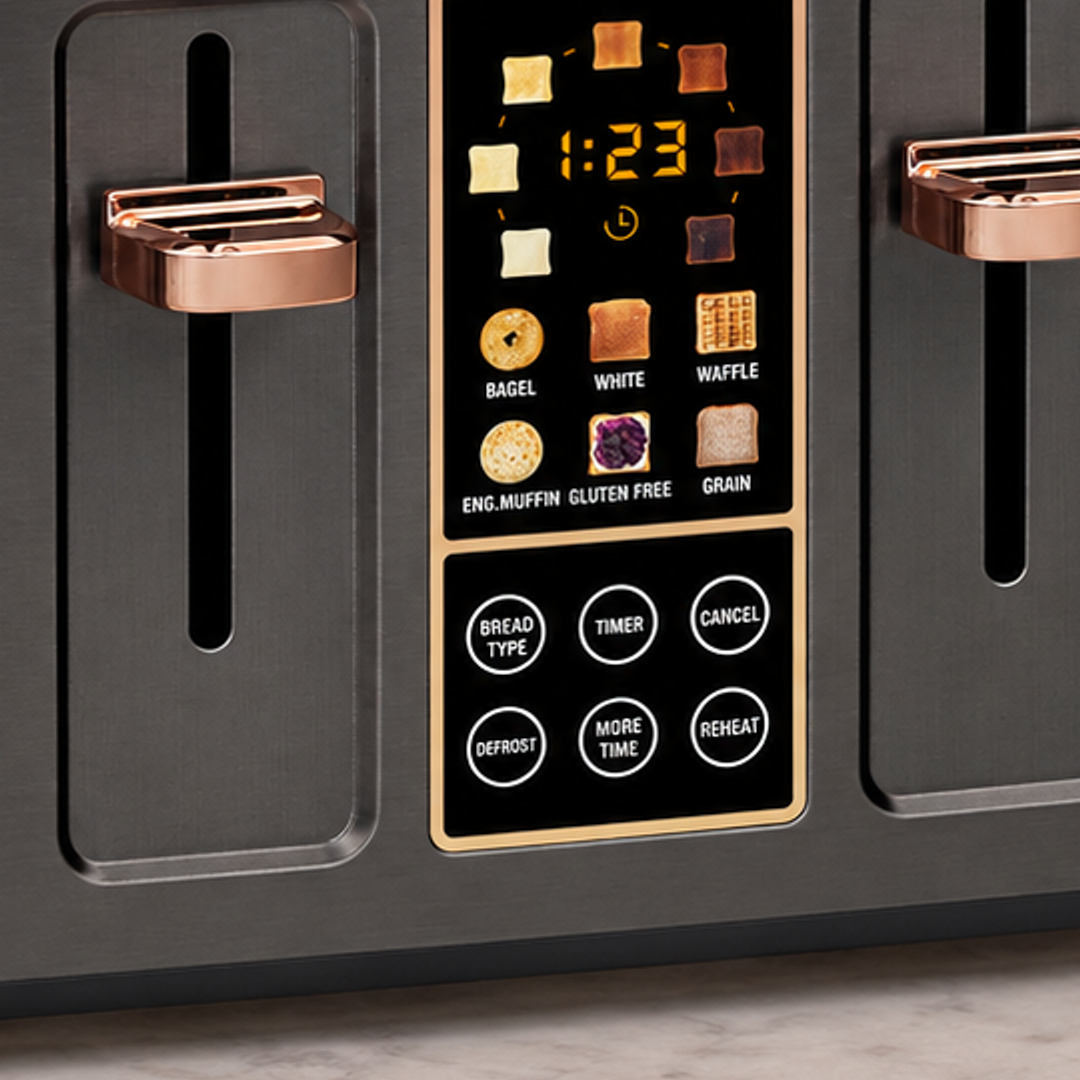 4 slice toaster LCD display and front controls