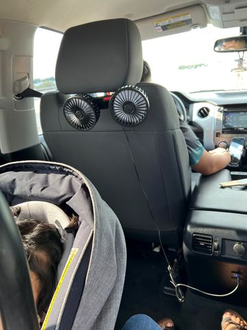 Customer photo for BOGO Dual-Head Car Fan with Desktop Base