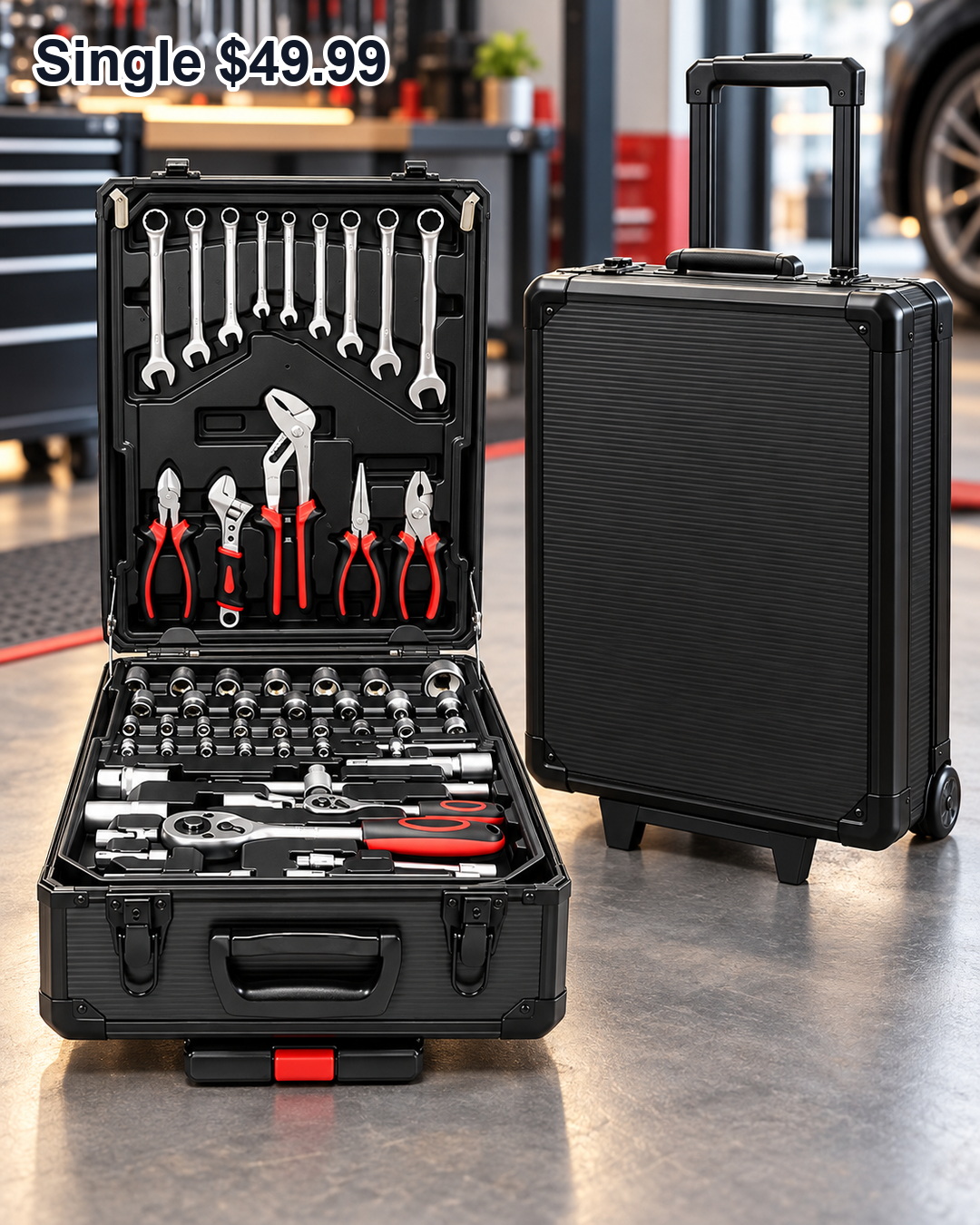 black rolling aluminum trolley tool kit open case single 49.99 USD