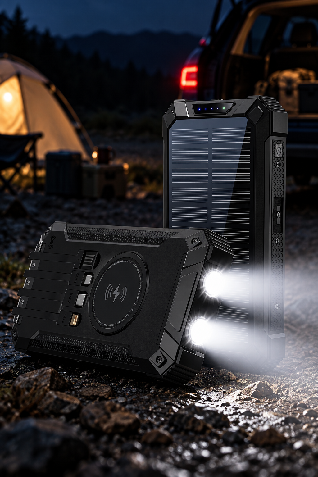 W22 solar power bank dual LED flashlight for camping and emergencies