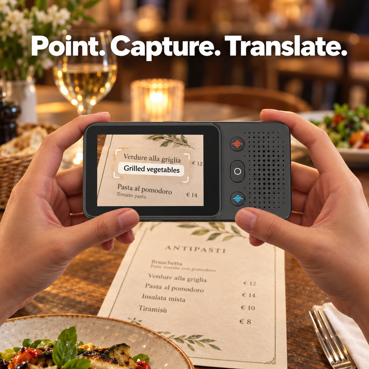 handheld translator camera translating a restaurant menu