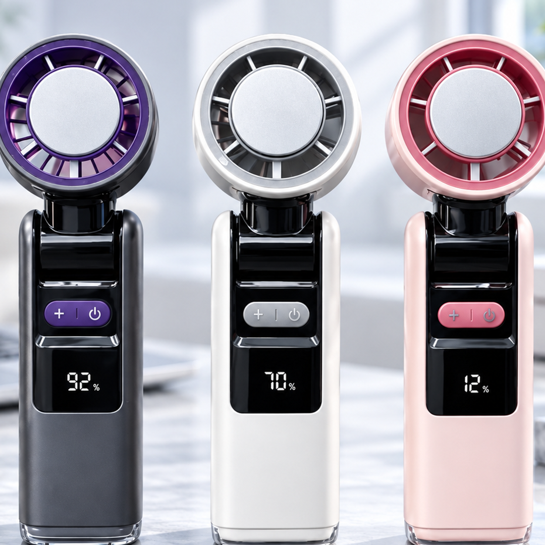 black white and pink handheld cooling fan color options