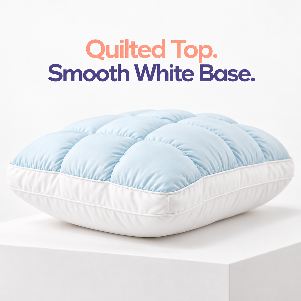 baby blue quilted pillow face with smooth white sidewall and white underside