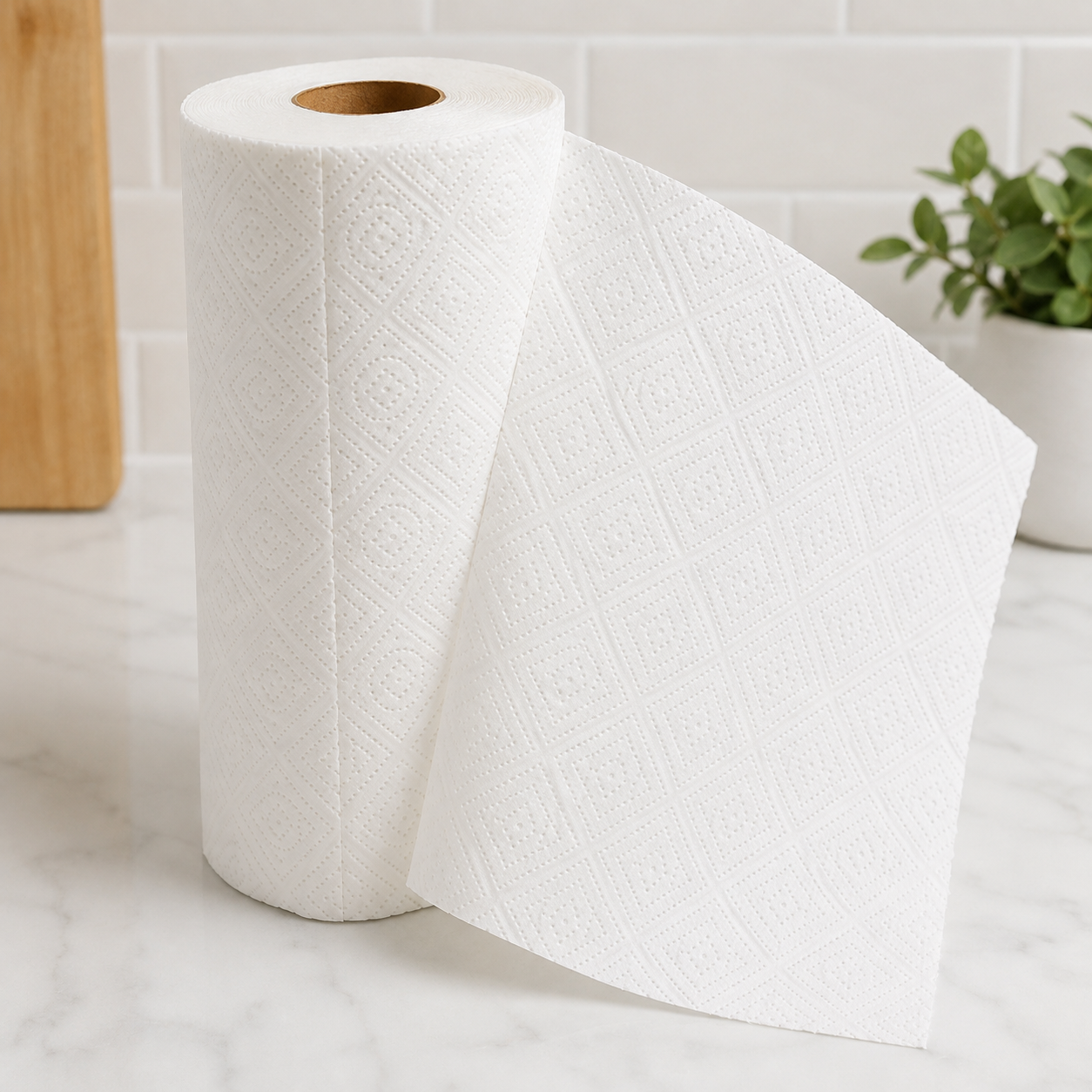 close-up of white embossed bamboo paper towel sheet texture
