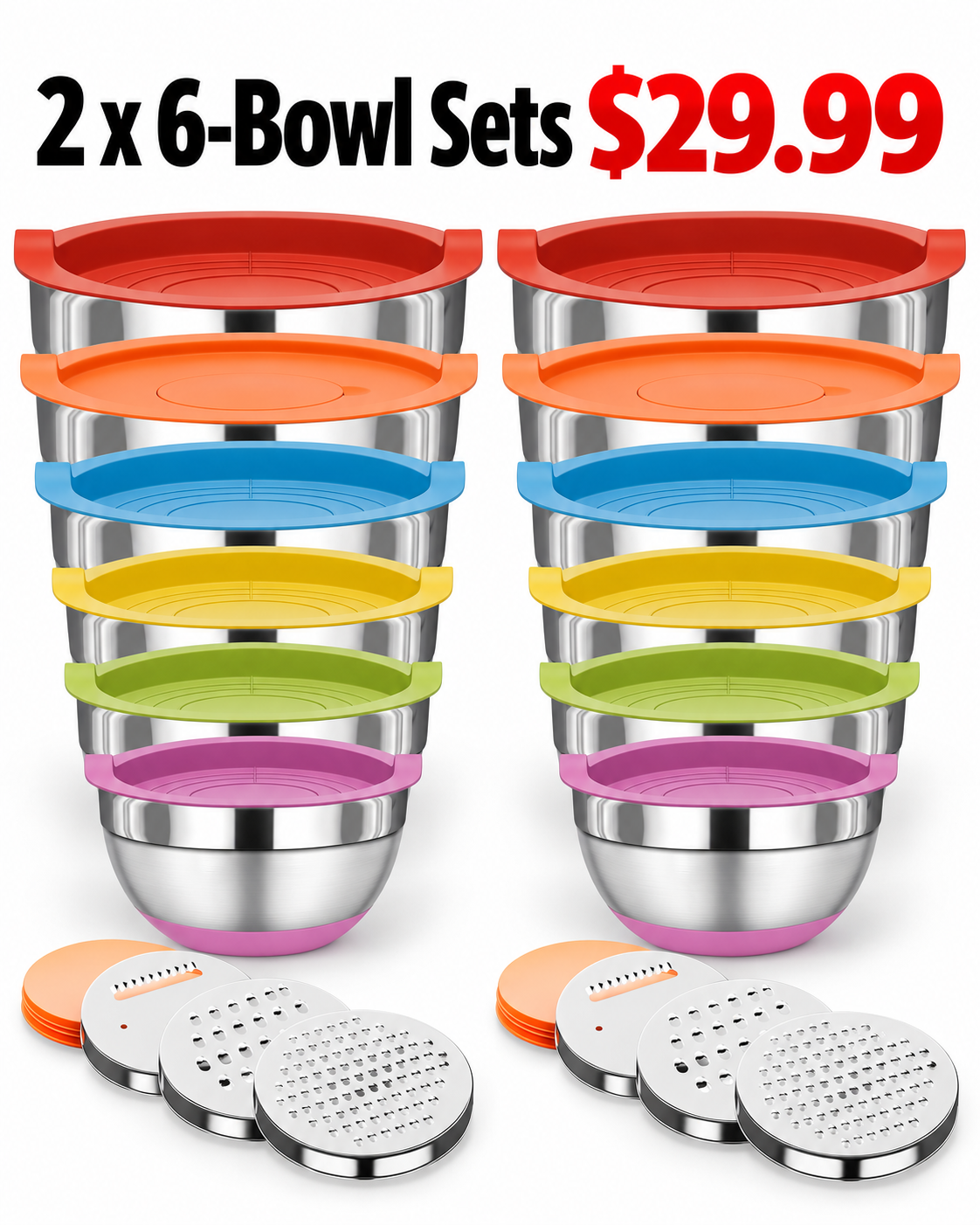 Colorful plus Colorful 2 complete 6 bowl stainless steel mixing bowl sets 29.99 USD
