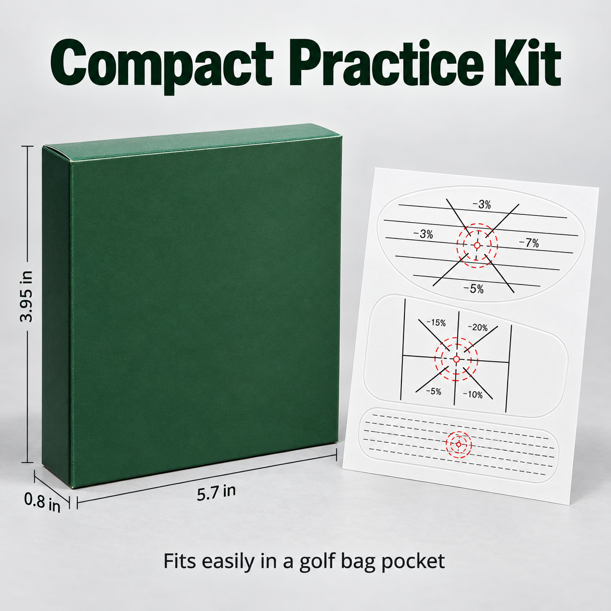 compact golf impact tape box measuring 5.7 by 3.95 by 0.8 inches