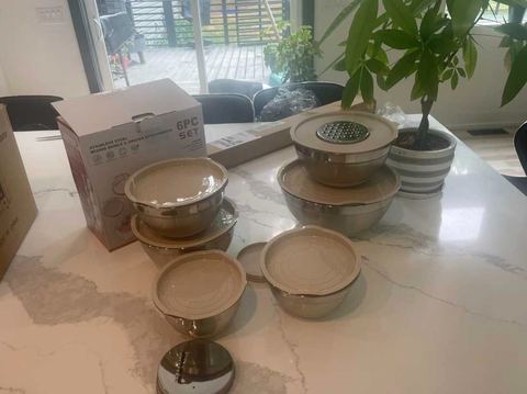 Customer photo for Stainless Steel Mixing Bowl Set with Lids & Graters - 2 Sets