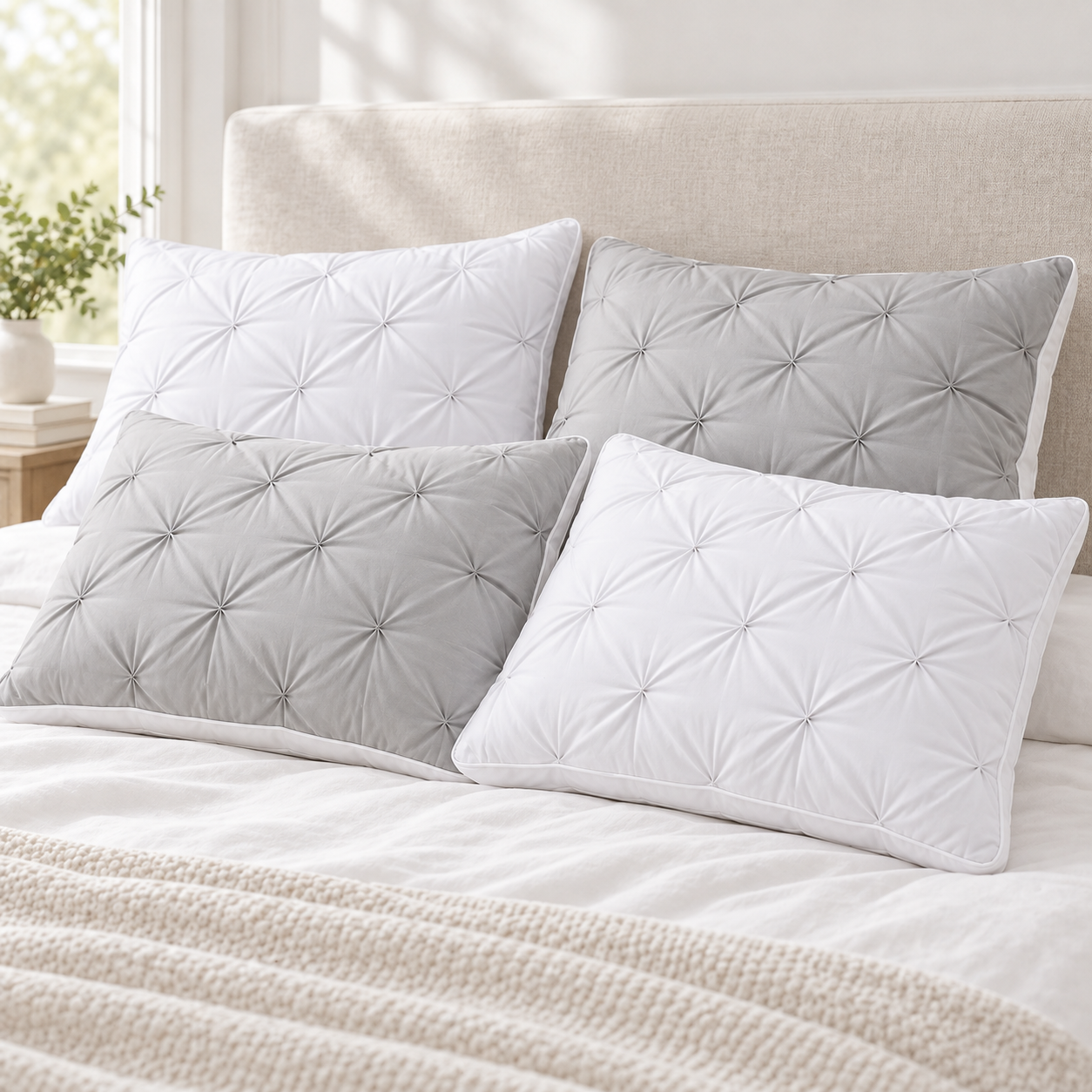 natural SKU scene for 4 pillow bundle White x2 + Gray x2