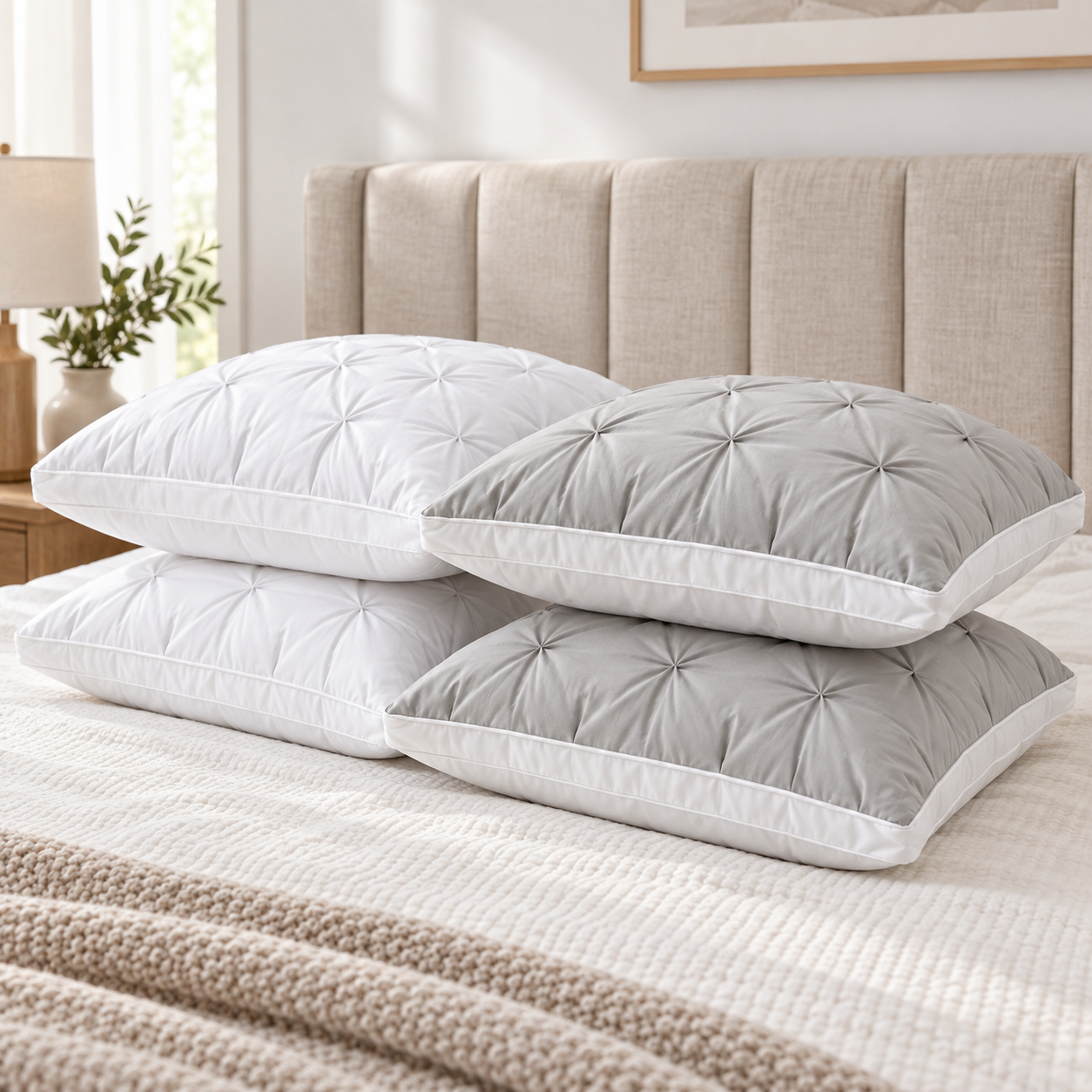 four pillows total in a natural quantity scene