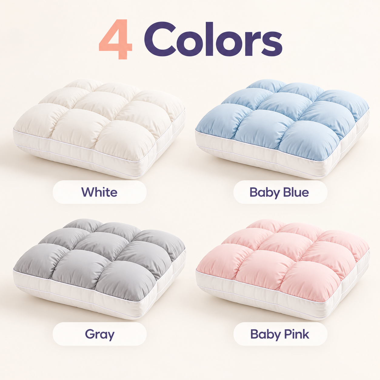 puff grid pillow colors White Baby Blue Gray and Baby Pink