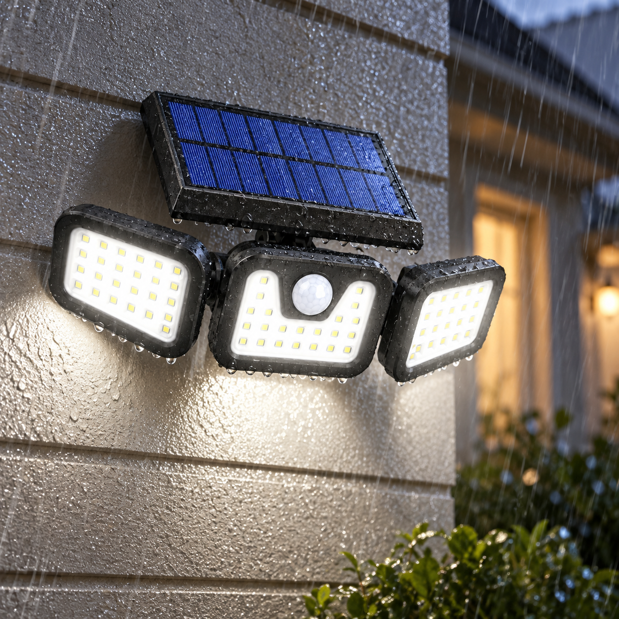 outdoor solar wall light in rainy weather