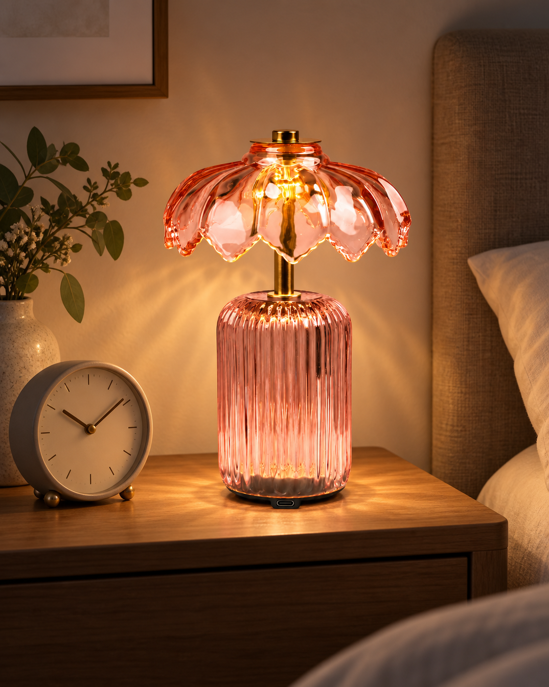 pink cordless flower crystal table lamp warm nightstand timer scene