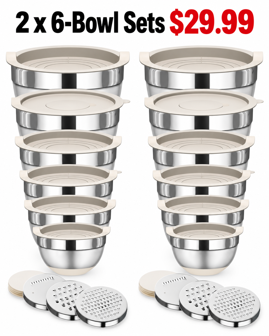 Khaki plus Khaki 2 complete 6 bowl stainless steel mixing bowl sets 29.99 USD