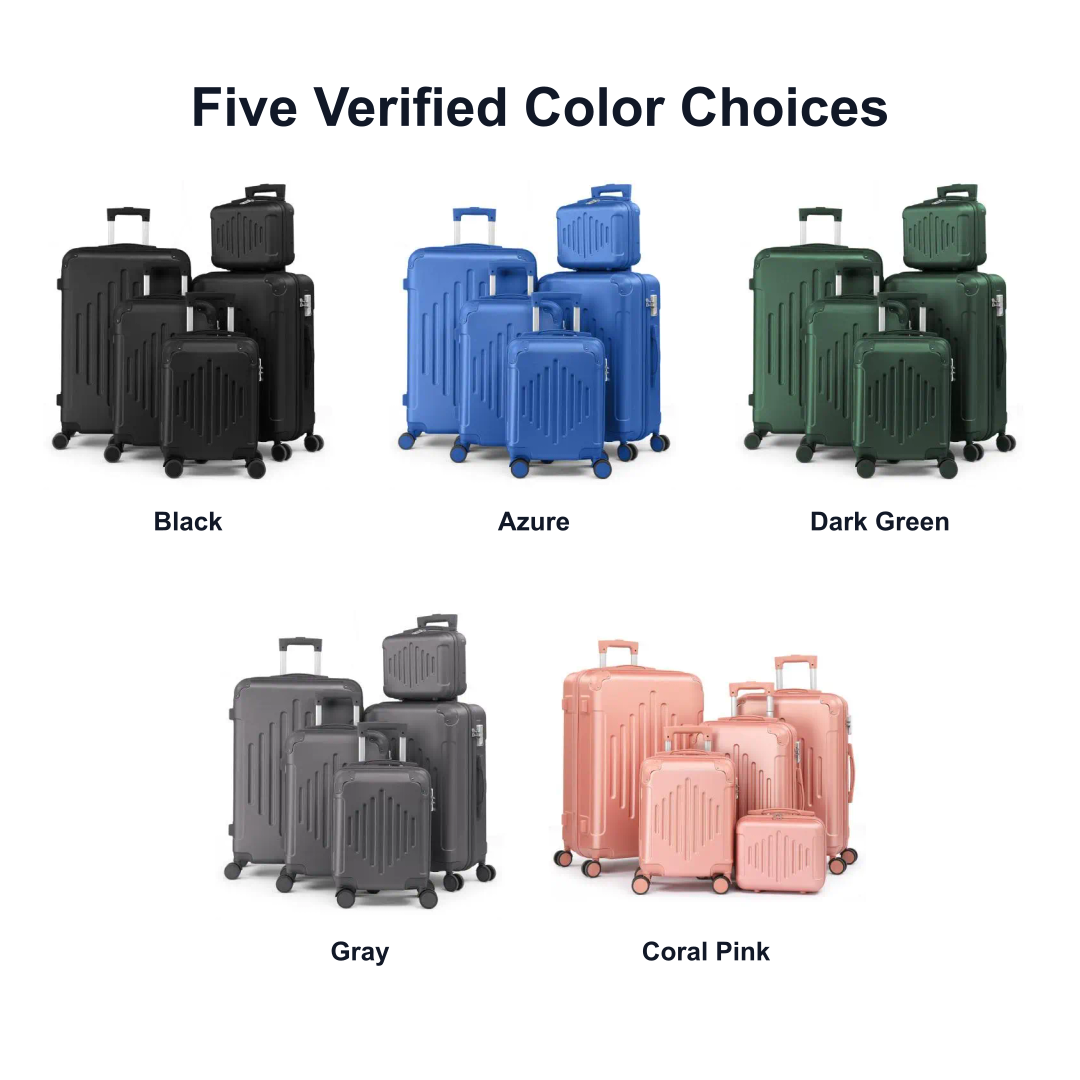 five color options for hardside luggage set