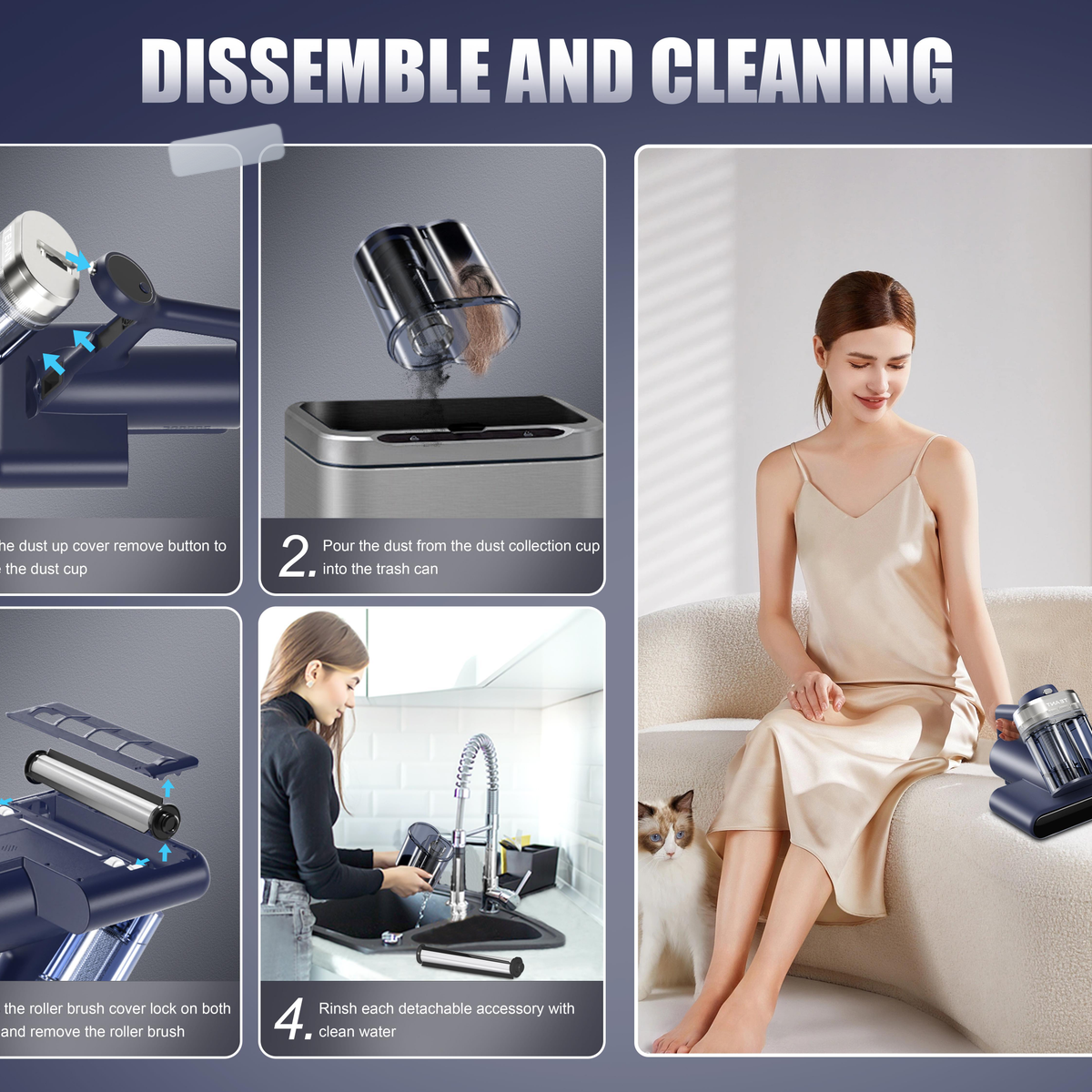 mattress vacuum dust cup and washable filter maintenance